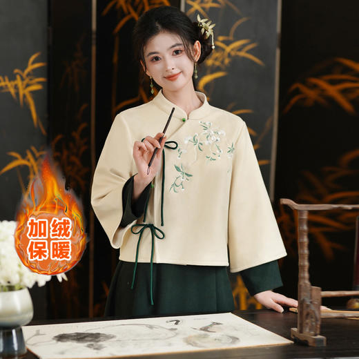 新中式复古绣花加绒加厚唐装旗袍上衣，国风茶服套装旗袍TY-XNS9662 商品图0