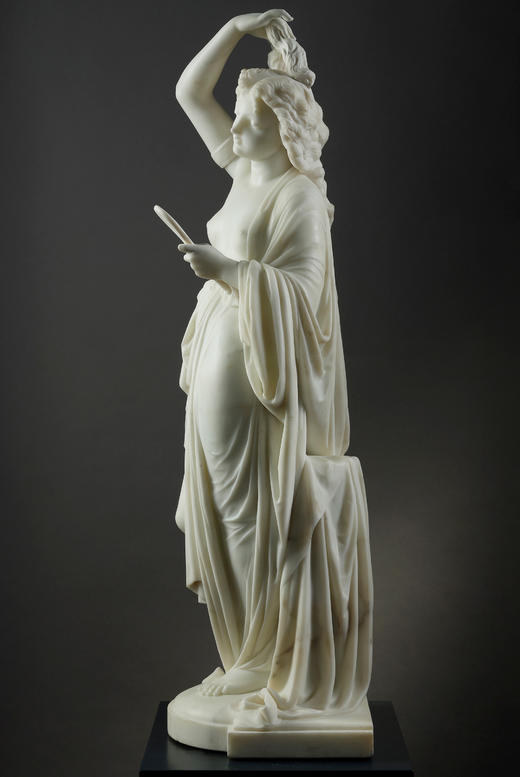 独角鹿西洋古董19世纪法国雕塑名家Albert Ernest Carrier Belleuse签名创作人物主题大理石雕塑作品《持镜女子》 商品图3