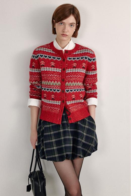 ANSUABEL 费尔岛提花红色休闲针织开衫 21946 商品图0