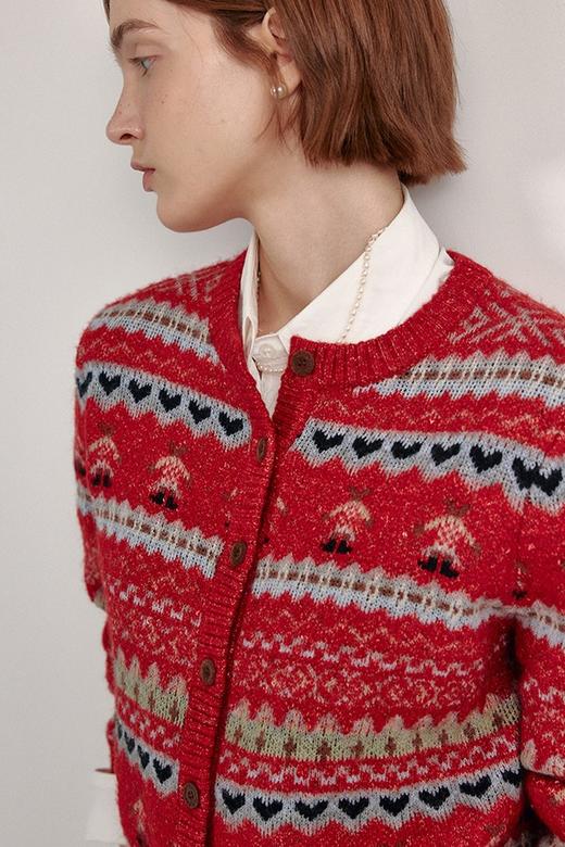 ANSUABEL 费尔岛提花红色休闲针织开衫 21946 商品图6