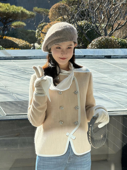 DUO智仙生 黑标 古早滑雪女孩小香风毛呢外套和半裙套装 商品图2