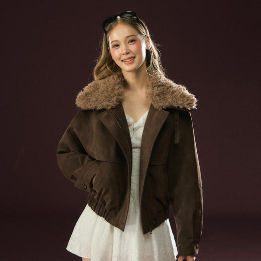 Ariseism 美式复古设计感可拆卸毛领夹棉棉服女秋冬新款外套 商品图1