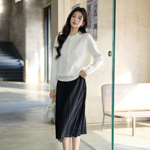 奢姿大码女装2025冬季减龄坑条花边圆领针织衫胖妹妹时尚百搭上衣9654691033 商品图4