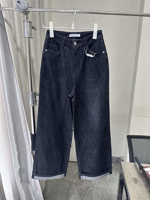 贝壳三 慵懒感高腰棉质阔腿裤弹力休闲翻边女士牛仔裤C120521 商品图0