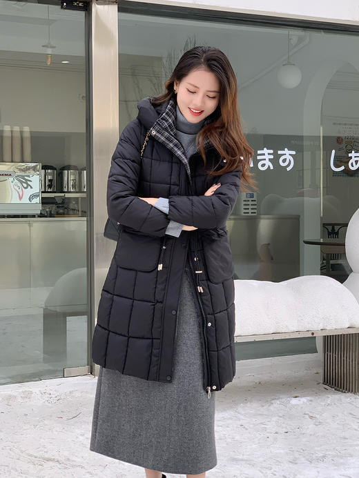 【百图lulu定制】【预售7天发】【爱尔兰棉服】格子拼接  收腰 连帽可拆  显瘦棉服 商品图9