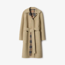 BURBERRY 巴宝莉 女士双面羊毛裹身大衣 卡其色 8110900 B9368