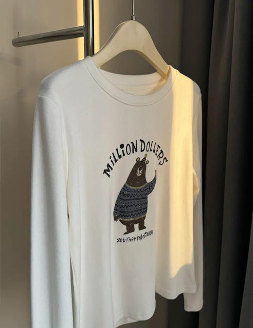 老米优品🎈3-5天。双面澳绒+萌系小熊《软萌毛线衣小熊绒绒打底tee》宅家慵懒感/出门松弛感，一件T恤全拿捏！T251205A 商品图9