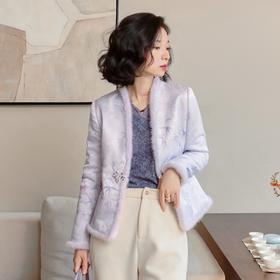 西子/明兰24姆米桑蚕丝交织新中式水貂毛新中式外套/WTTJ481
