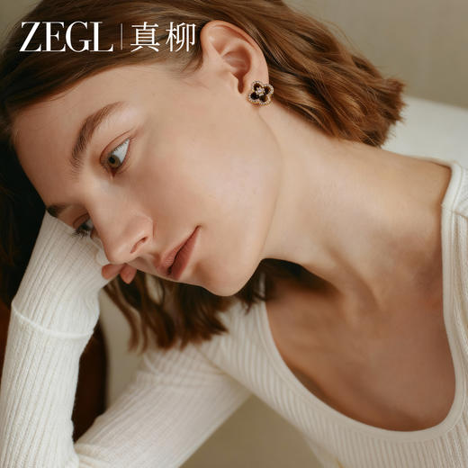ZEGL真柳四叶草耳钉女轻奢高级新款老钱风耳环精致虎眼石秋冬耳饰 商品图1