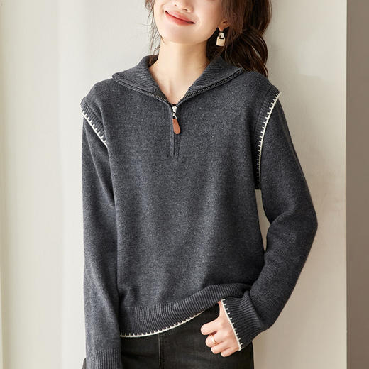 高领半拉链针织衫，洋气时尚女士冬装打底毛衣CC-27-25265 商品图2