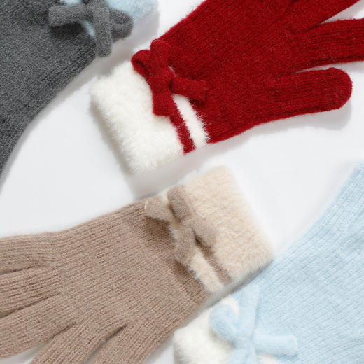 蝴蝶结针织女五指手套纪念日百货门店同款165295361 商品图0