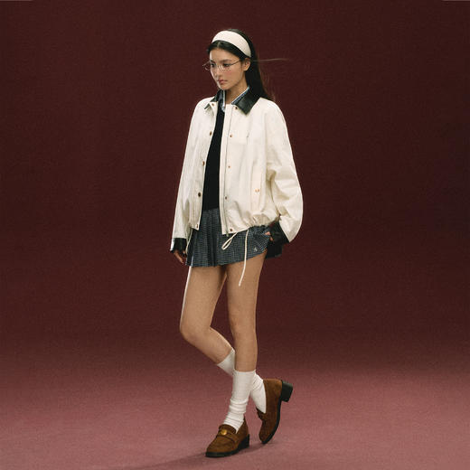 Ariseism 美式复古设计感拼PU皮外套女秋冬新款保暖上衣 商品图2