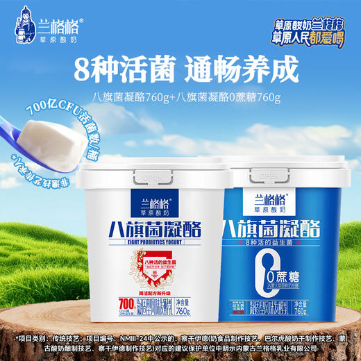 兰格格内蒙古草原酸奶八旗菌凝酪760g*1桶+凝酪0蔗糖760g*1桶 商品图1