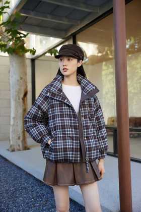 SZ6R23 格纹磨毛羽绒服外套