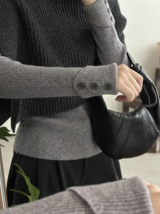 袖扣子厚一点正肩羊毛抗起球混纺针织基础打底衫 商品图13