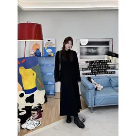 25AW上新 蕾蕾同款【黑天鹅！】冬季高领别致分割线收腰A字大裙摆长短连衣裙