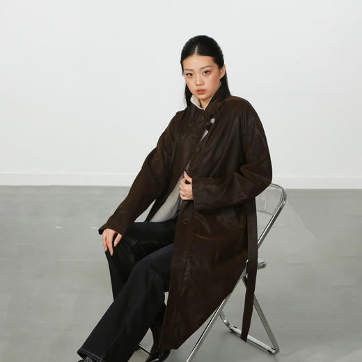 气质风极简磨砂皮加绒长外套-纪念日百货门店同款167945401 商品图1