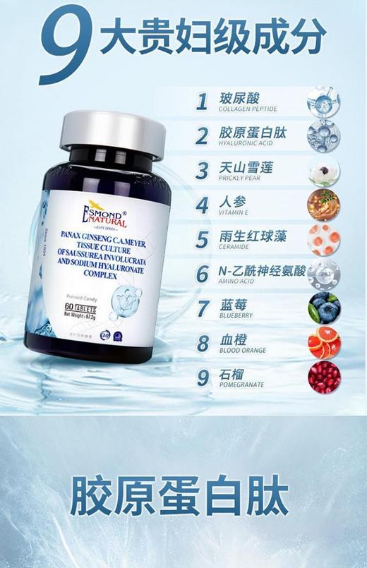 美国原装进口爱司盟青春之泉牌雪莲透明质酸钠复合片1.12g*60片 商品图2