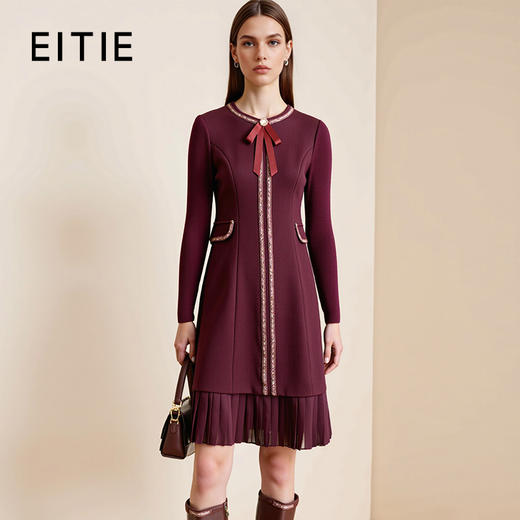 EITIE爱特爱冬季新品高腰修身显瘦裙摆拼接气质优雅连衣裙7607316 商品图1