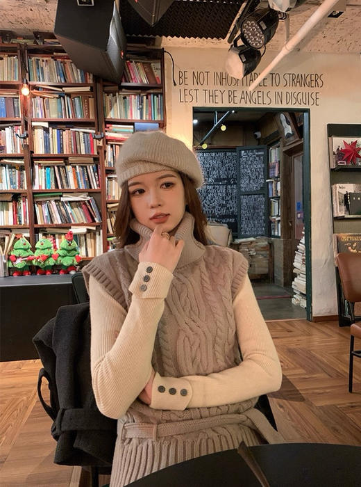 袖扣子厚一点正肩羊毛抗起球混纺针织基础打底衫 商品图7