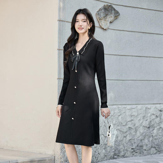 奢姿大码女装2025冬季减龄蝴蝶结时尚连衣裙胖妹妹娃娃领针织裙子9854853897 商品图1