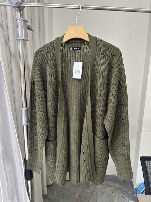 贝壳三 设计感破洞无扣针织开衫纯色宽松镂空女士毛衣外套C120531 商品图1