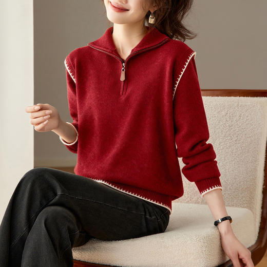 高领半拉链针织衫，洋气时尚女士冬装打底毛衣CC-27-25265 商品图1