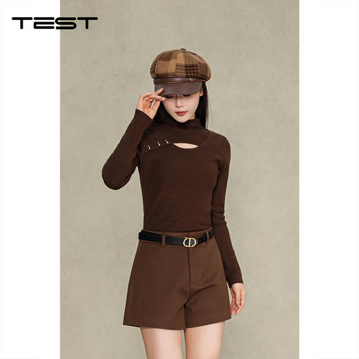 冬上新简约质感黑毛呢高腰短裤3254073 商品图4