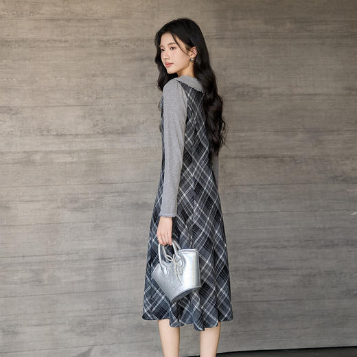 奢姿大码女装2025冬季减龄格纹连衣裙胖妹妹娃娃领设计时尚裙子9954894337 商品图3