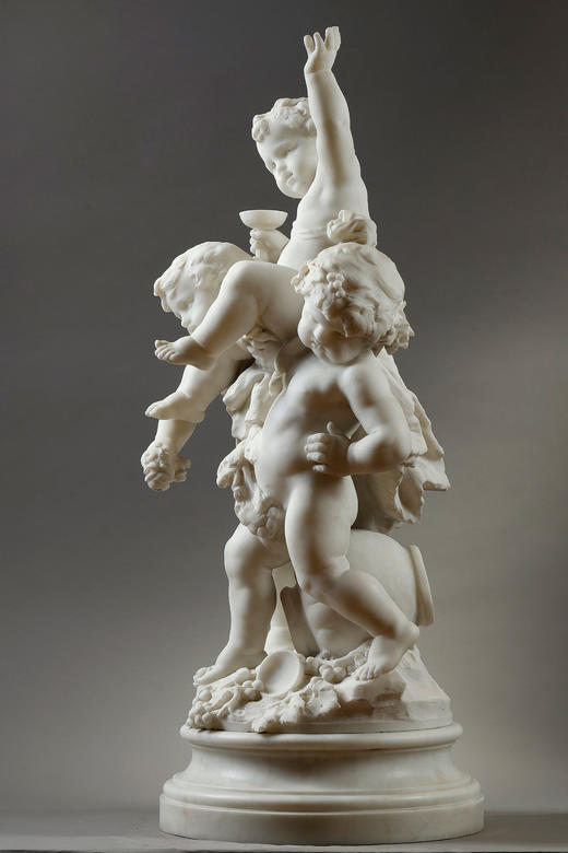 独角鹿西洋古董19世纪法国著名雕塑家Math. Moreau签名创作神话人物主题卡拉拉大理石雕塑作品《年轻的巴克斯》 商品图3