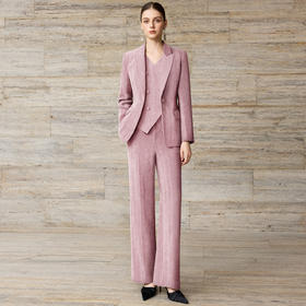 IWY/老钱风粉色丝绒西装套装女秋冬气质通勤职业装阔腿裤两件套J25CP266