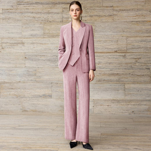 IWY/老钱风粉色丝绒西装套装女秋冬气质通勤职业装阔腿裤两件套J25CP266 商品图0