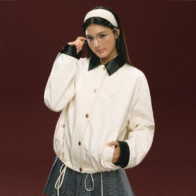 Ariseism 美式复古设计感拼PU皮外套女秋冬新款保暖上衣