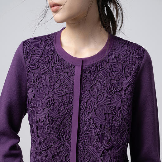 【林栖设计小店】（预售12月28日发货）立体绣花紫毛织外套镂空复古优雅2026早春新款长袖上衣女T1961308+半裙T1961309 商品图3