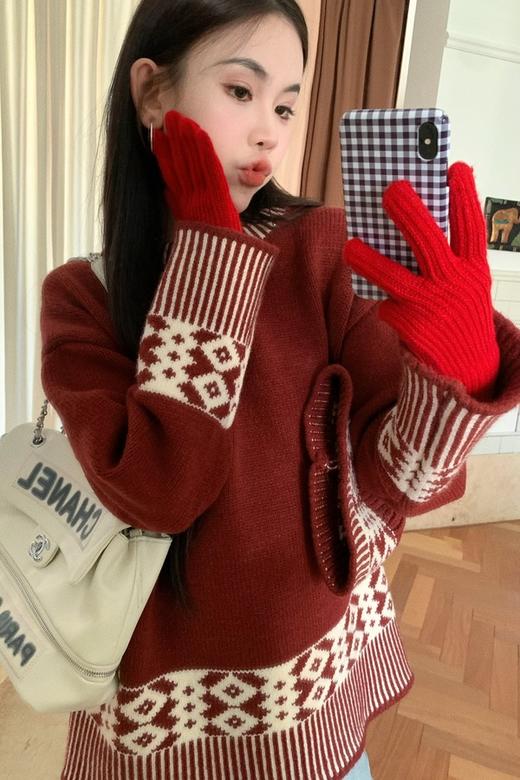 Stay2Weeks 红色提花软糯宽松带帽毛衣 21956 商品图1