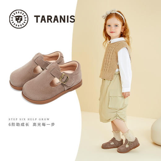 泰兰尼斯秋季新款儿童学步鞋女童包头软底复古宝宝皮鞋T03T4C5410 商品图0