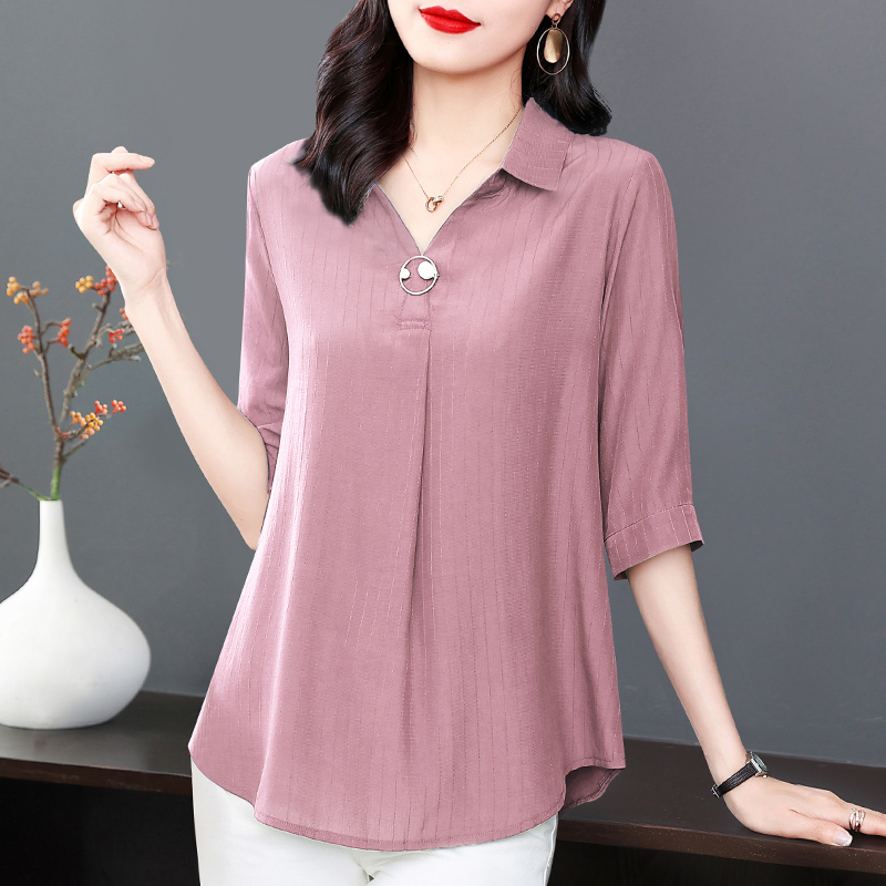女士中袖雪纺衬衫2025年新款时尚女装夏季短袖七分袖上衣洋气小衫