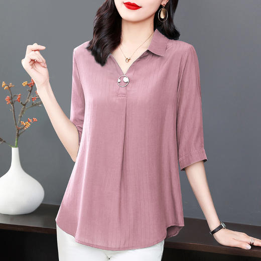 女士中袖雪纺衬衫2025年新款时尚女装夏季短袖七分袖上衣洋气小衫 商品图0