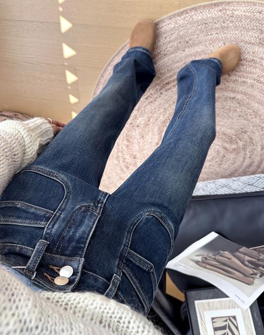 四季款升级两粒扣高腰360°四面超弹土耳其微喇牛仔裤 商品图3