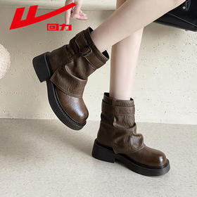 回力马丁鞋女2025新款秋冬季时尚短靴厚底棕色美拉德复古堆堆靴子