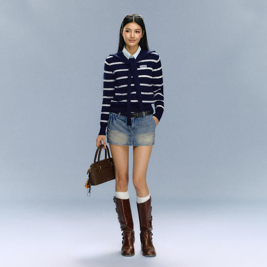 Ariseism 美式复古设计感海军风条纹针织衫女秋冬新款修身上衣 商品图2