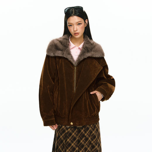 Ariseism 美式复古设计感夹棉毛毛外套女冬季新款修身上衣 商品图1