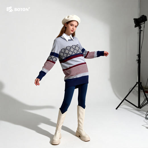 【第2件半价！尾货清仓不退换】波顿女士圆领长款毛衣LU071515 商品图1