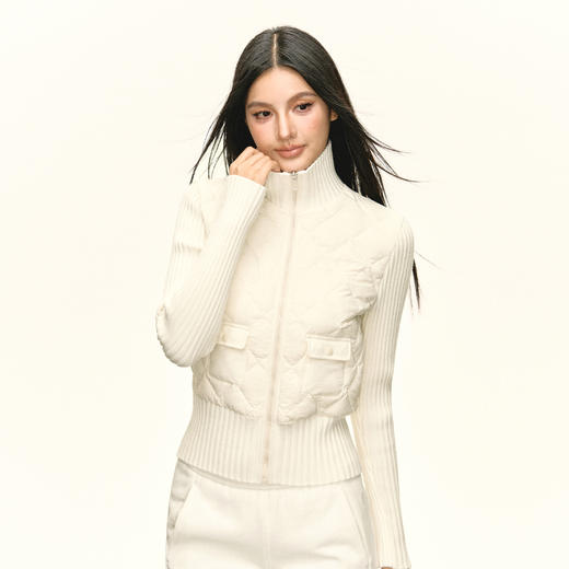 Ariseism 美式复古设计感针织拼接立领轻薄羽绒服女冬季新款外套 商品图0