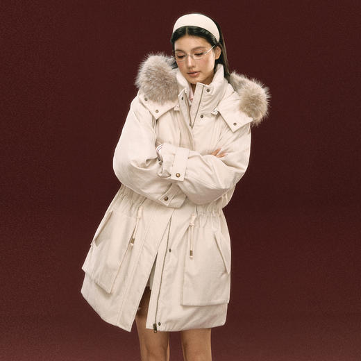 Ariseism美式复古设计感可拆卸帽子毛领棉服女冬季新款中长款外套 商品图1