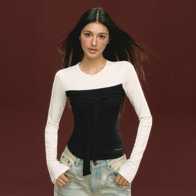 Ariseism 美式复古设计感假两件长袖T恤女秋季新款修身上衣