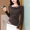 针织拼接蕾丝荡领收腰显瘦，打底衫长袖修身显瘦T恤KQL-E46N2042 商品缩略图0