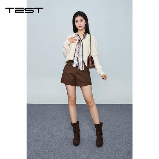 冬上新简约质感黑毛呢高腰短裤3254073 商品图2