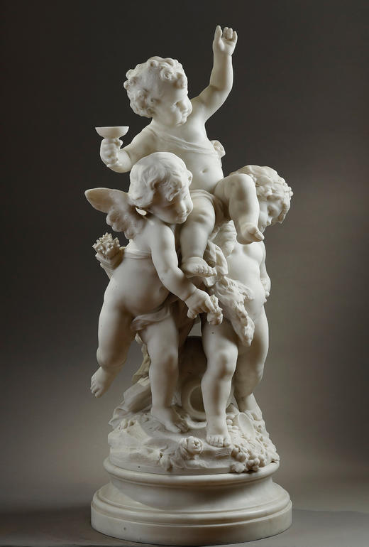 独角鹿西洋古董19世纪法国著名雕塑家Math. Moreau签名创作神话人物主题卡拉拉大理石雕塑作品《年轻的巴克斯》 商品图1