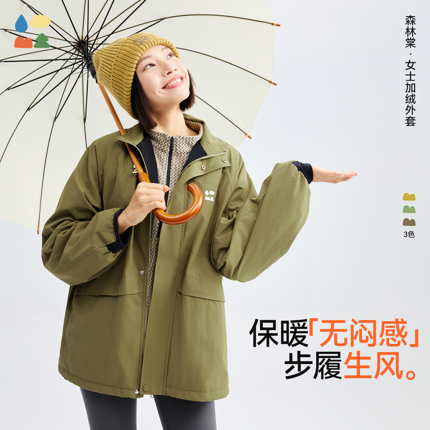 【女式加绒外套】森林棠26春新款女士保暖防风耐磨立领外套61353199